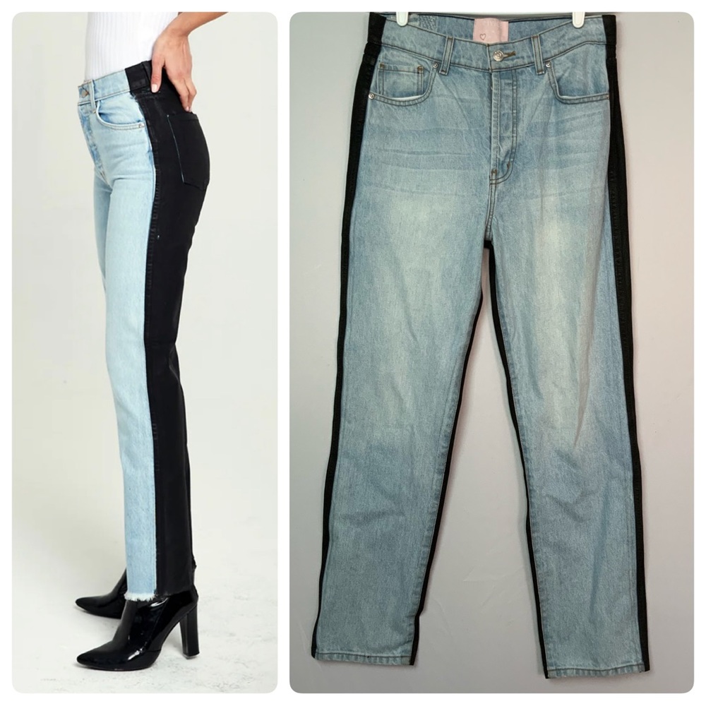 Revice Sz 29 Ex Boyfriend Harlow Blue Black Coated Two Tone Jeans Button Fly